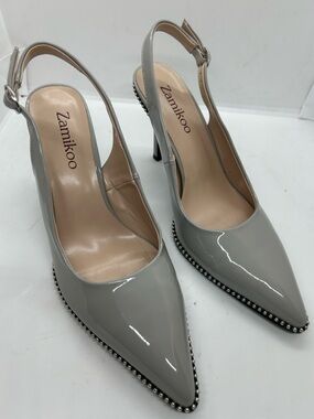 Zamikoo Womens Size 8 Gray 3.5" Heels Slingback Closed Pointed Toe Shoes